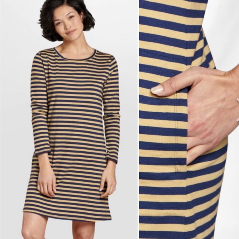 ⭐️ TOAD & CO Road Tripper Long Sleeve Dress - Stripe Navy & Tan Size Small